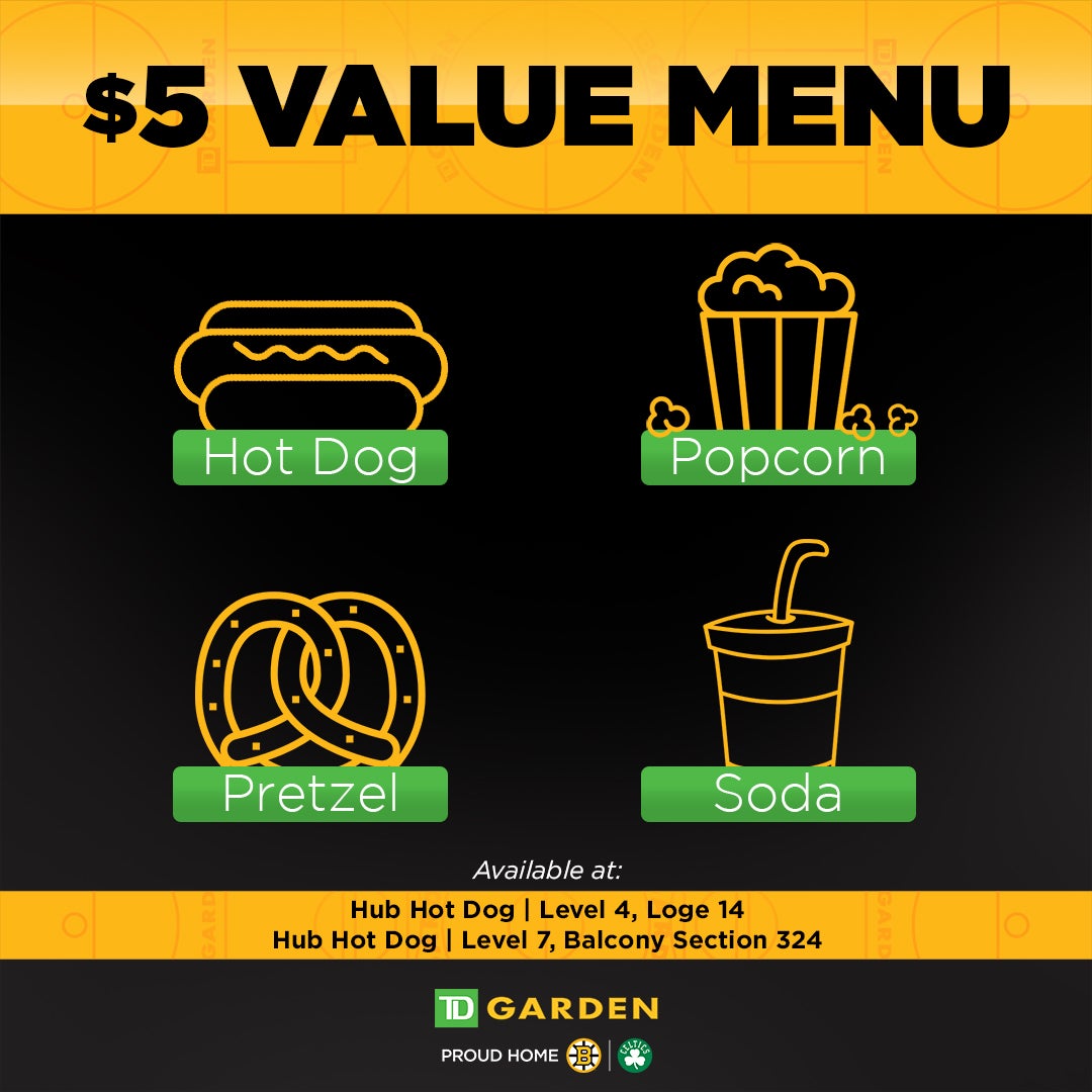 $5 Value Menu promotional graphic from TD Garden